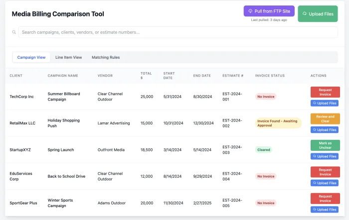 Media billing comparison tool